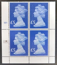 GB £5 Sapphire Cylinder Block of 4 NQ476