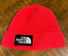 The North Face Box Logo Knit Cap Hat Beanie Kids Unisex Bright Coral FREE SHIP 