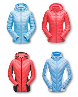 SPYDER Damen echte Daunenjacke Winter Hoody Steppjacke Light Downjacket Kapuze 