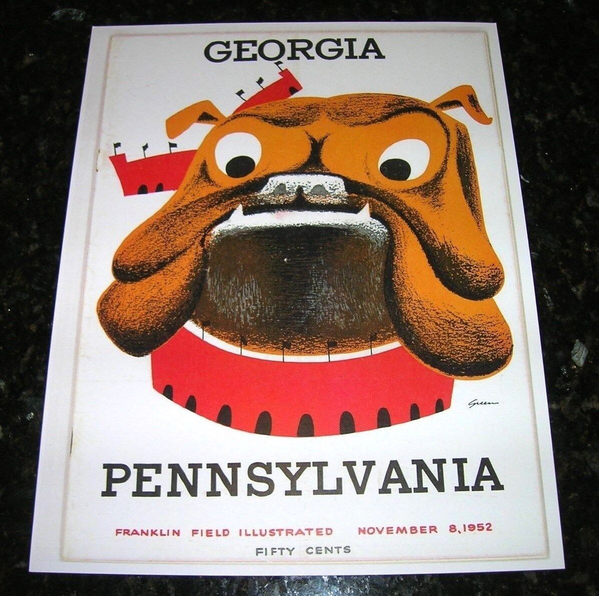 1952 GEORGIA BULLDOGS v PENNSYLVANIA QUAKERS NCAA Football Progam COVER ART ONLY
