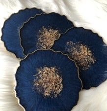 Agate geode style Midnight Blue & Gold leaf resin coaster - bespoke