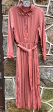 MNG MANGO 8 US beige pink satin midi shirt dress worn 1x $80