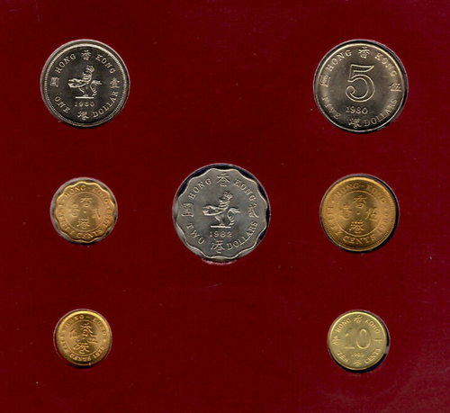 Set monete di tutte le nazioni Hong Kong con carta 1979-1982 UNC $1, $5 1980 $2 1982 - Foto 4 di 4