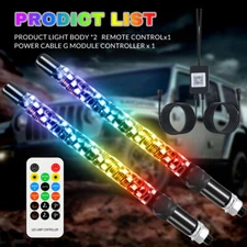 2X RGB LED Whip Spiral Lights Antenna 1ft for UTV ATV Can Polaris RZR 120 LED US