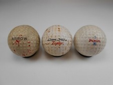 3 Used Vintage golf balls: A.M.C. Arrow, Dove Hill Zephyr, Dunlop Maxfli