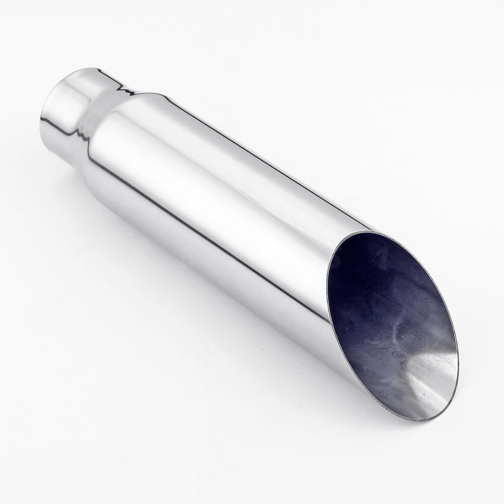 Stainless Steel Angle Cut Exhaust Tip - 2.25" Inlet, 3.5" Outlet, 12" Long, Polished Finish