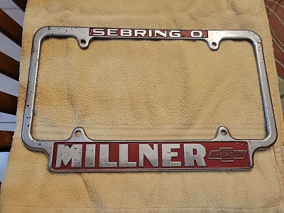 RARE CHEVROLET DEALER ACCESSORY LICENSE PLATE FRAME MILLNER CHEVROLET SEBRING OH