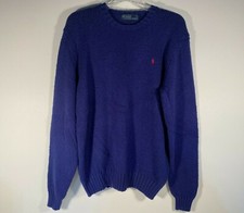 Polo Ralph Lauren Vivid Blue Crew Neck Knit Sweater Men Size M