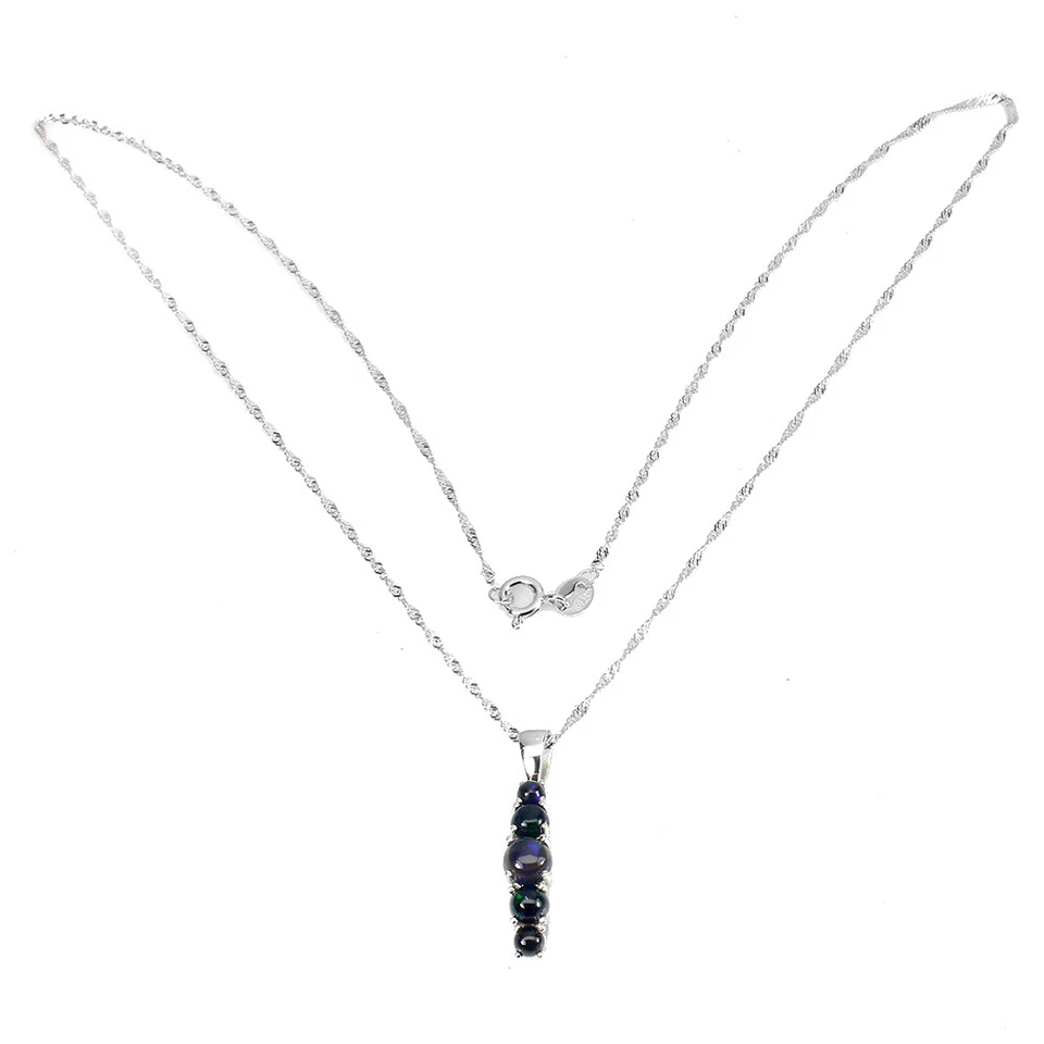 Colar de prata esterlina 925 redondo opala preta 5 mm joias de pedra preciosa natural 18 polegadas - Imagem 3 de 4