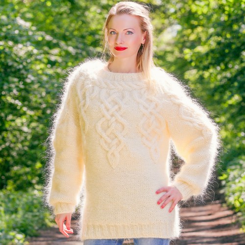 White cable mohair sweater ivory 