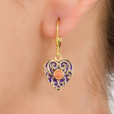Masterly Crafted Carnelian 14K Gold Plated Art Deco Enameled Earring