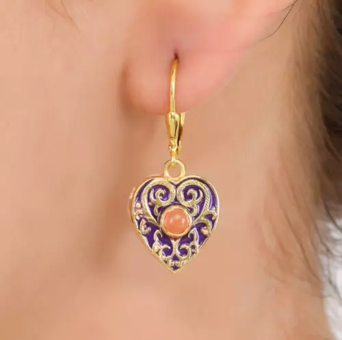 Masterly Crafted Carnelian 14K Gold Plated Art Deco Enameled Earring