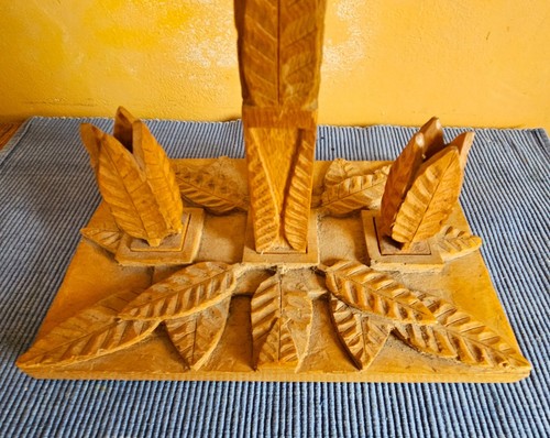 RARE Folk Art Hand-Carved Wood Candleholders/MADE in BERKELEY-1960s