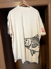 Vintage 90s Oneita Made in USA Fish White Single Stitch Mens T Shirt SZ XXL