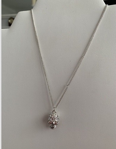 Silver Toned Chain Necklace, Crystal Encrusted Skull Pendant Sparkly Halloween