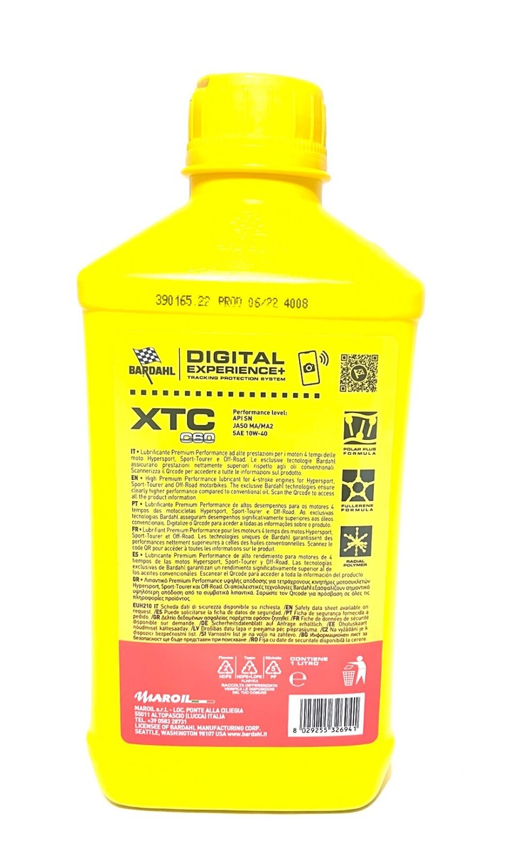 Aceite De Motor 100% Sintético Bardahl XTC 10W50 Para Motos 4T - 2 Litros, JASO MA2
