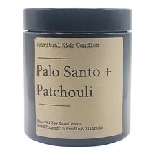 Palo Santo Patchouli Soy Candle 4oz Glass Jar 20-25 Hrs Essential Fragrant Oils 