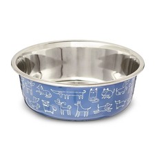 Medium Stainless Steel Pet Bowl with Dog Print Design in Navy