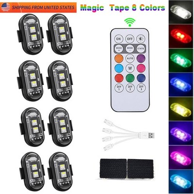 8PCS Car Wireless LED Strobe Lights Remote Control Anti Collision Warning Light