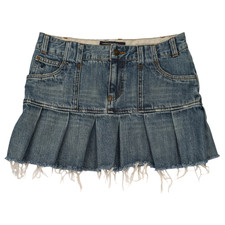 Vintage Y2K American Eagle Low Rise Micro Mini Denim Skirt 2 Pleated Fringe Mall