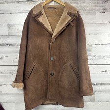 Vtg SAWYER OF NAPA Shearling Sheepskin Coat SIZE 44L Leather Ranch Horn Buttons