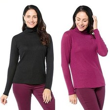 Iman Global Chic Ribbed Knit Turtleneck Sweater Bright Orchid Black S New