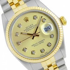 Rolex Datejust 16233 Two-Tone 18KY SS Champagne Diamond Dial Fluted Bezel Watch