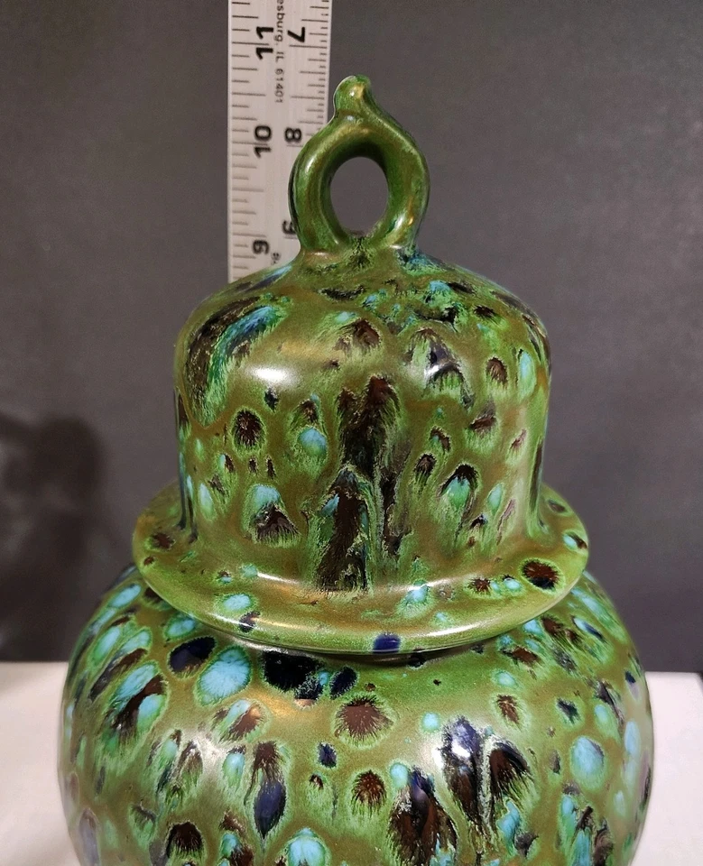 Tarro de jengibre aguamarina marrón verde pintado a mano Foto 4 de 4