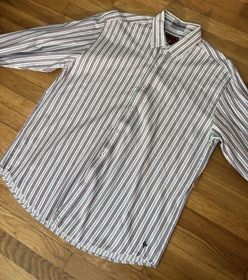 EQ By Equilibrio Rooster Button Up Shirt Mens XL Striped Long Sleeve Casual