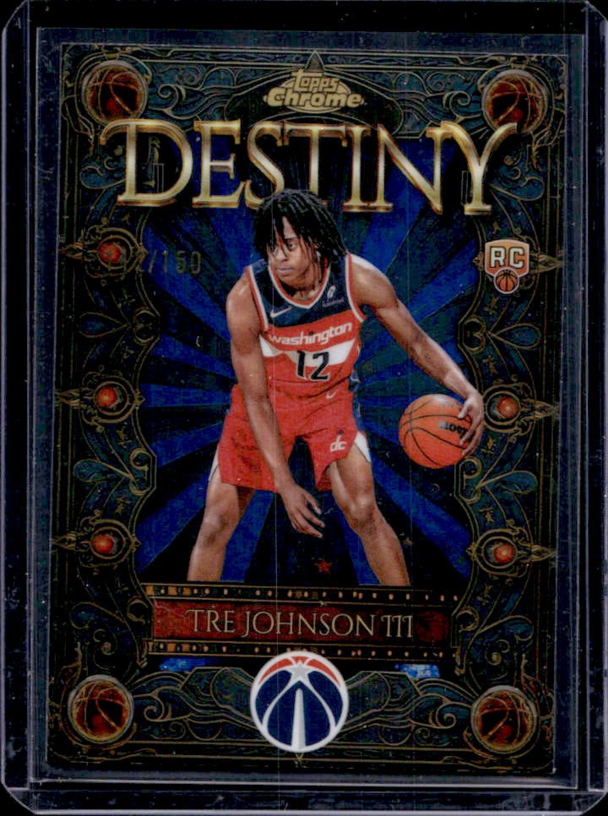 2025-26 Topps Chrome Tre Johnson III Destiny RC Blue Refractor #/150 Wizards