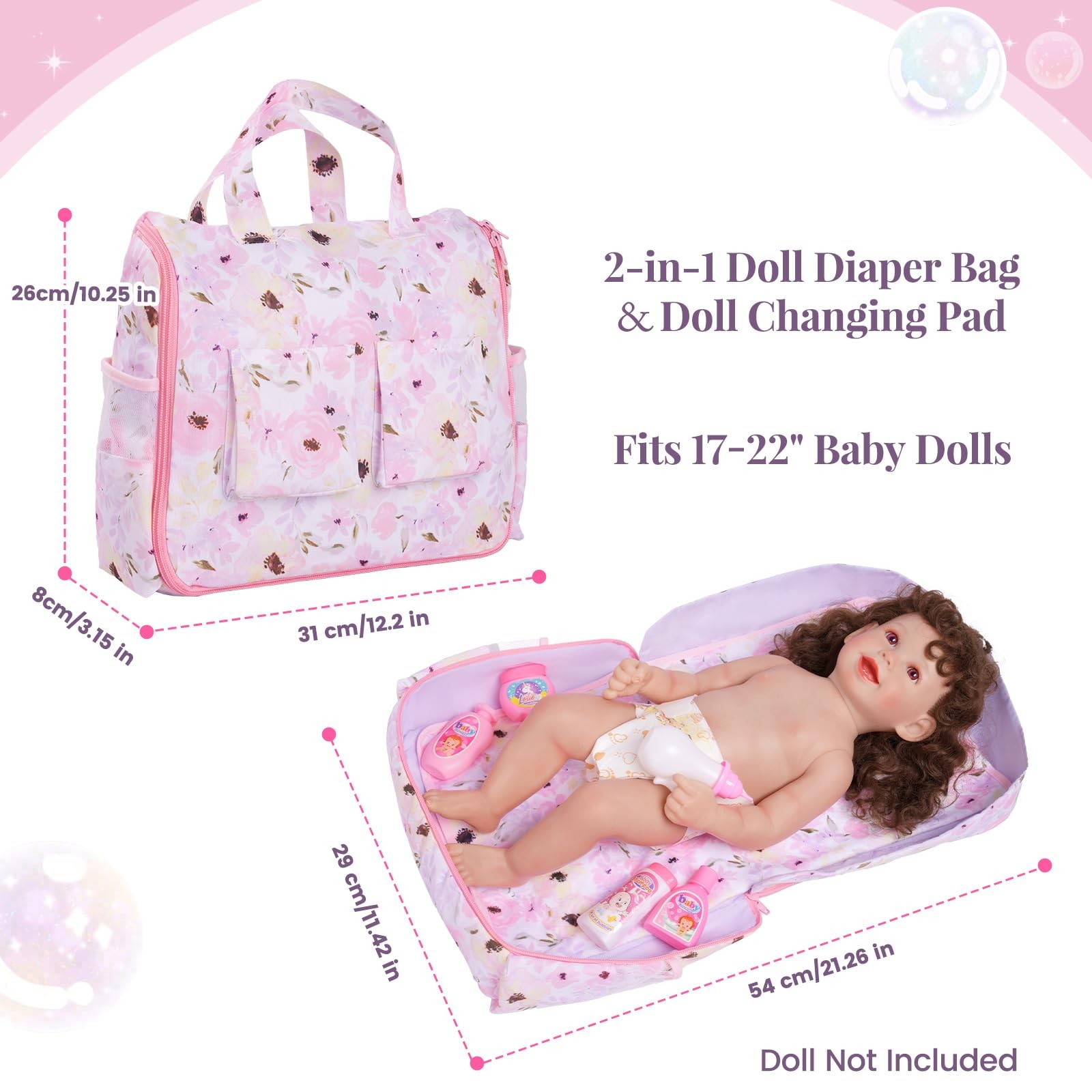 10 Pcs Baby Doll Diaper Bag Set, Reborn Baby Doll Accessories Set with 2-in-1...