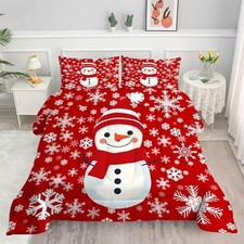 Comforter Set Christmas: Size Xmas Snowflakes Red Bedding Sets for Full Snowman