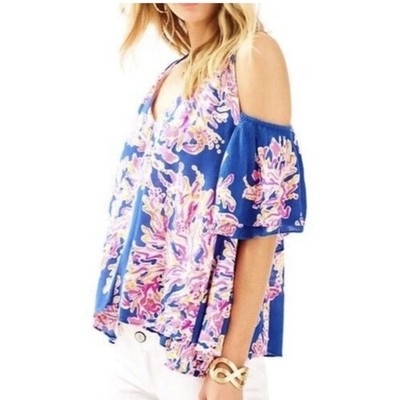 LILLY PULITZER Bellamie Cold Shoulder Top It s Eelectric Blue Size M Multicolor