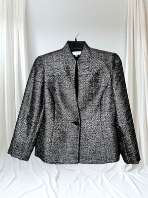 Jones Studio Separate Blazer Sz 10 Black Metallic Collarless One Button Business