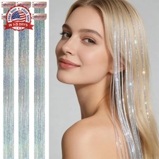 Silver Clip in Hair Tinsel 6Pcs,24 Inch 80 Strands per PC,Heat Resis