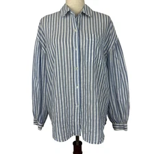 Rails Top Women Medium Janae Blue Stripe Button Down Relaxed Preppy Coastal