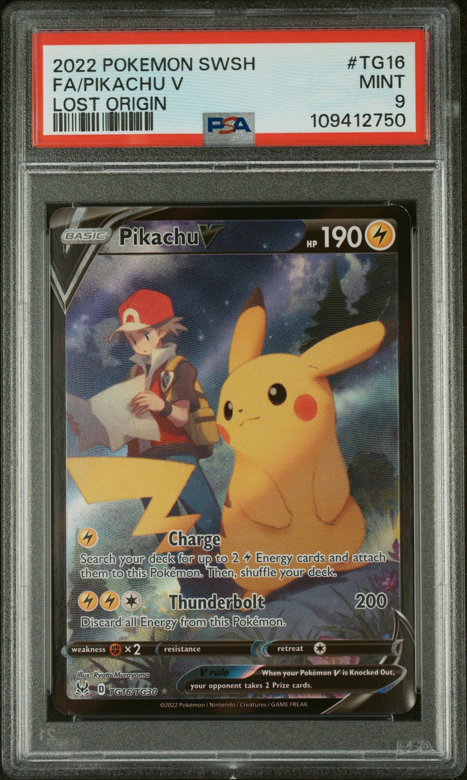 2022 POKEMON SWORD & SHIELD LOST ORIGIN #TG16 FULL ART/PIKACHU V PSA 9
