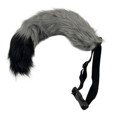 Animal Faux Fur Tail Cosplay Costume Accessory Buckle Strap Gray Easywear