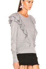 VERONICA BEARD Centre Gray Metallic Ruffle Crew Neck Sweater Size XS 256