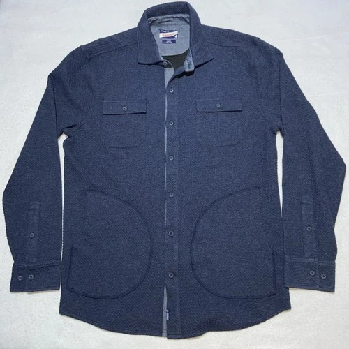 Johnnie-O Andre Knit Shacket Indigo Blue Button Front Mens M Medium Shirt Jacket video thumbnail
