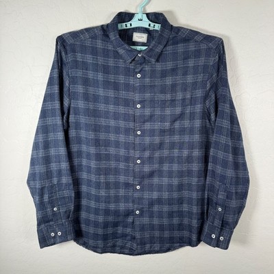 7 Diamonds Shirt Mens XL Blue Lightweight Flannel Button Up Long Sleeve Plaid