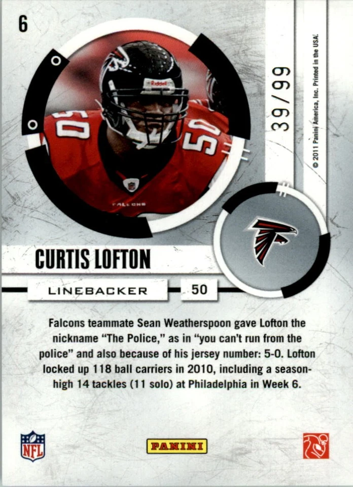 2011 Donruss Elite Hit List Black  #6 Curtis Lofton /99 - FB - Image 2 of 2