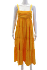 Zara Womens Sleeveless Square Neck Midi Shift Dress Orange Cotton Size XS