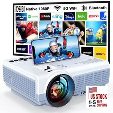 Projector with 5G WiFi  Bluetooth, Native 1080P 18000L Portable White  Grey