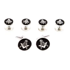 Freemason Cufflinks & Stud Tuxedo Set Gift Box Polishing Cloth Masonry Jewelry