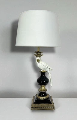 Elegante Lampe mit Papagei Light & Living 59cm Schwarz Gold Weiß Schirm Velour - Bild 1 von 4