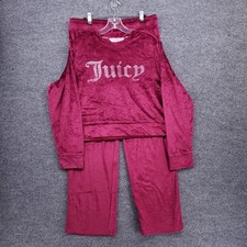 Juicy Couture Pajama Set Womens M Medium Pink Sleepwear Velour Stretch Lounge