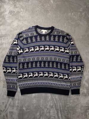 Aspen Sweater Mens XL Blue Fair Isle Pullover Nordic Winter Ski Snow Deer