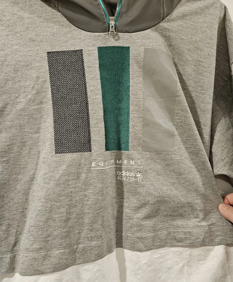 Adidas EQT Pullover Reflectante Cortavientos Sudadera con Capucha Chaqueta Mediana Gris y Verde. Foto 2 de 4