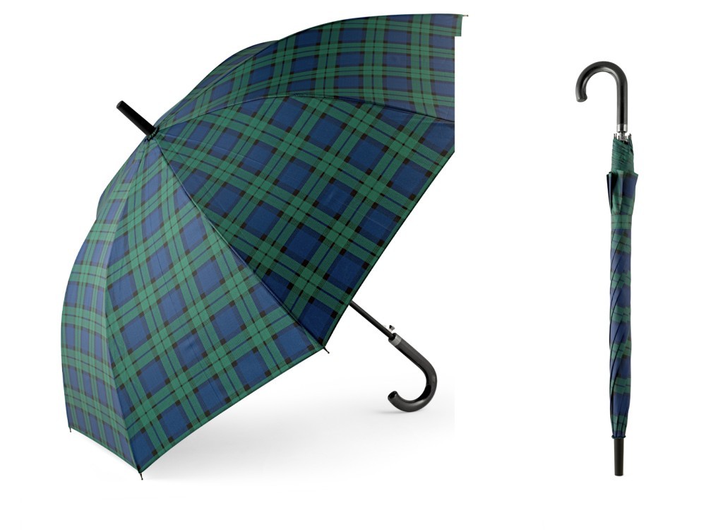 Royal Norfolk Umbrella In Water-Repellent Fabric, Windproof Green Tartan, Handle